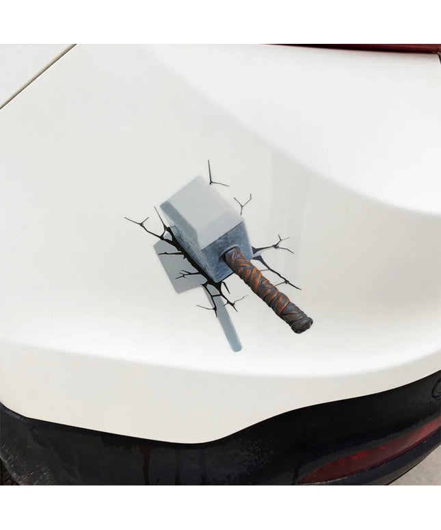 Eye-Catching 3D Crack Hammer Car Stickers for All-Terrain Vehicles Bumper Door Cover Scratches Scooter Body Waterproof Decals