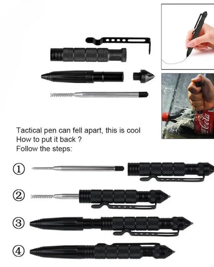 Multifunction Tactical Pen Self Defense Emergency Survival Tool Glass Breaker Tungsten Steel Writing Pen Outdoor Rescue Escape