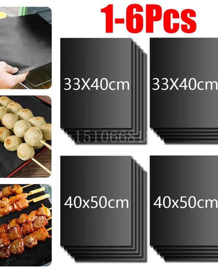 1-6Pcs BBQ Grill Mat Non-stick Mat Heat Resistant Grill Mat Outdoor Baking Reusable Barbecue Party Mat 40x50cm 33x40cm