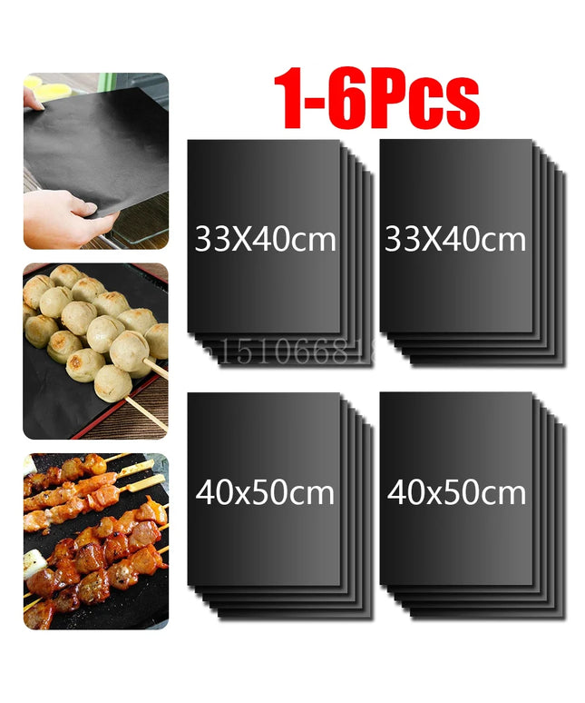 1-6Pcs BBQ Grill Mat Non-stick Mat Heat Resistant Grill Mat Outdoor Baking Reusable Barbecue Party Mat 40x50cm 33x40cm