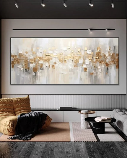 Gold Abstract Painting on Canvas Textured Wall Art Gold Foil Painting Boho Wall Decor Bright painting Large Modern Art Painting