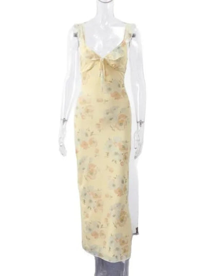 Summer Flower Printed Women's Sexy Low-cut Dress Sleeveless Backless Slim Sling Dresses 2025 Beach Vacation Lady Vestidos