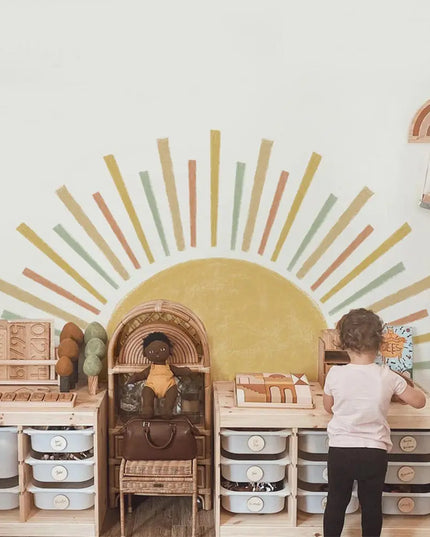 Half Sun Wallpaper Decal Sunshine Vinyl Wall Stickers Boho Nursery Baby Room Wall Stickers Self-Adhesive Bedroom Home Decor