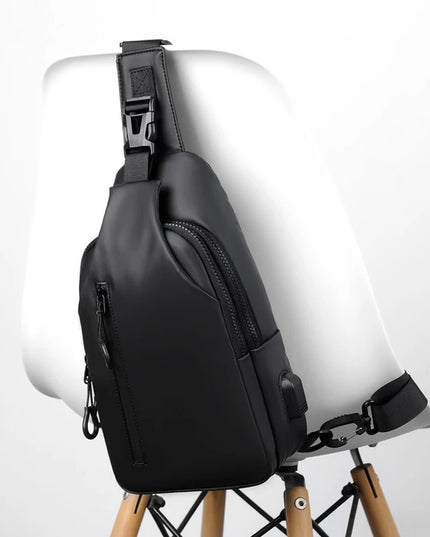 Multifunctional chest bag, men's cross bag with USB charging port and adjustable shoulder strap, suitable for daily commuting