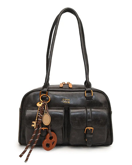 Women's Coffee Brown Multi-Pocket Handbag Shoulder Bag, Stylish Versatile Letter Crossbody Purse for Travel Work Shopping Dates