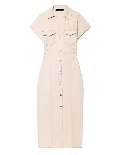 Denim Dress Women's Spring Summer Casual Long Dresses For Women 2025 New Fashion Ruched Short Sleeve Streetwear Midi Dress