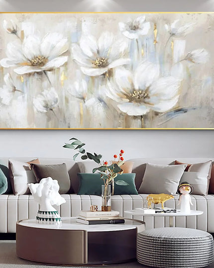 Abstract Flower Oil Painting on Canvas Large Wall Art Minimalist Floral Art Custom handmade Painting White Decor For Living Room