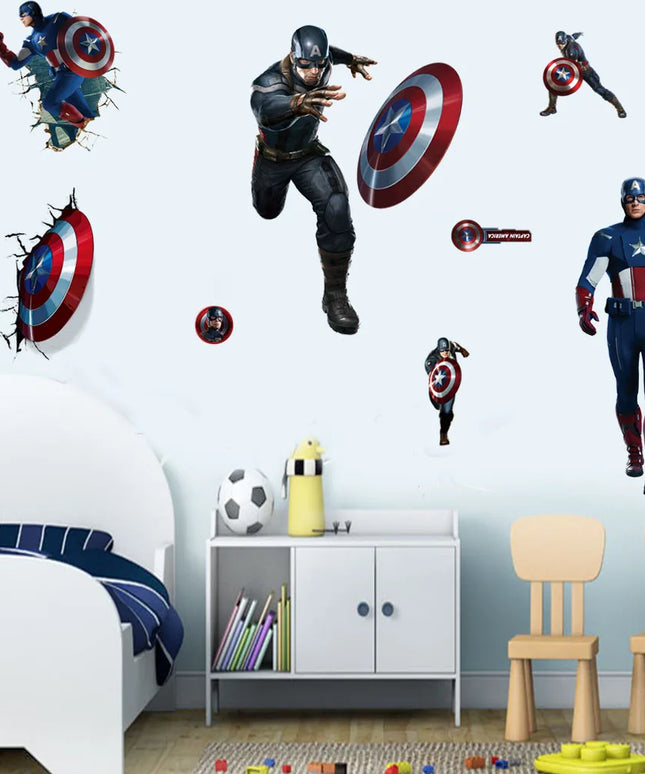 Spiderman Super Captain America Hulk Heroes Wall Stickers For Kids Room Home Bedroom PVC Decor Cartoon Movie Mural Art Decals