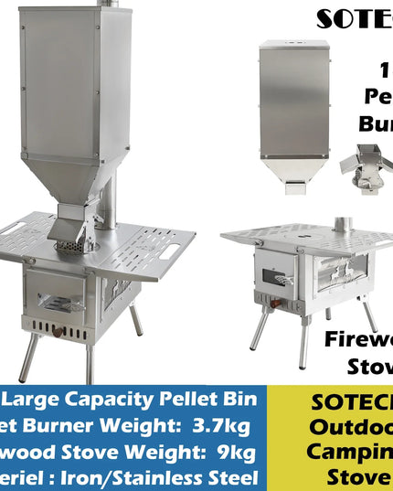 Pellet Burner 16L Storage Capacity Stainless Steel Firewood Stove Outdoor Camping Tent Heating Picnic Cooking