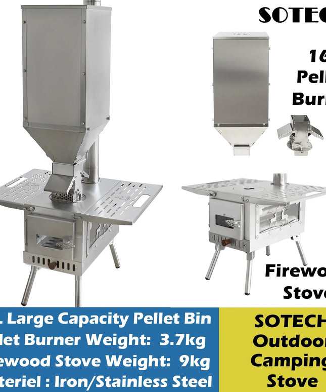 Pellet Burner 16L Storage Capacity Stainless Steel Firewood Stove Outdoor Camping Tent Heating Picnic Cooking