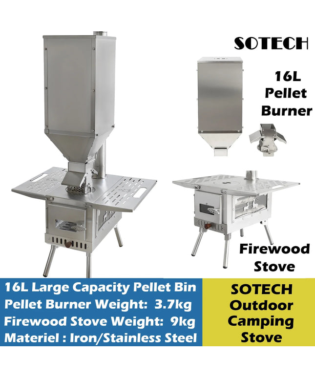 Pellet Burner 16L Storage Capacity Stainless Steel Firewood Stove Outdoor Camping Tent Heating Picnic Cooking