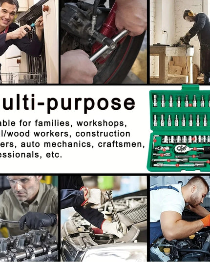 46-piece Auto Repair Combination Ratchet Wrench Toolbox, Auto Maintenance Vehicle-mounted Socket Repair Set Tools Kit