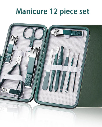 Green 6-18 Pcs Manicure Set With Leather Case Professional Foot And Face Care Tool Kits Stainless Steel Nail Clipper Sets Gift