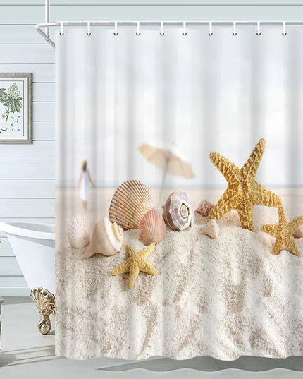 Seashell Shower Curtain Summer Beach Starfish On The Coastal For Bathroom Curtain Polyester Fabric Bathroom Accessories Set