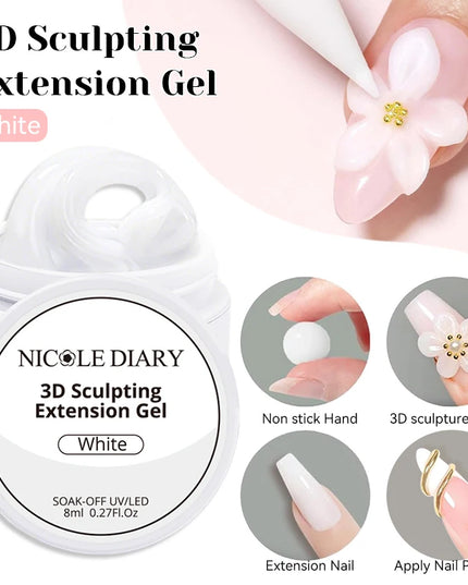 NICOLE DIARY White Non Stick Hand Extension Gel Nail Polish For 3D Shaping Carving Flower DIY Nail Art Extension Acrylic