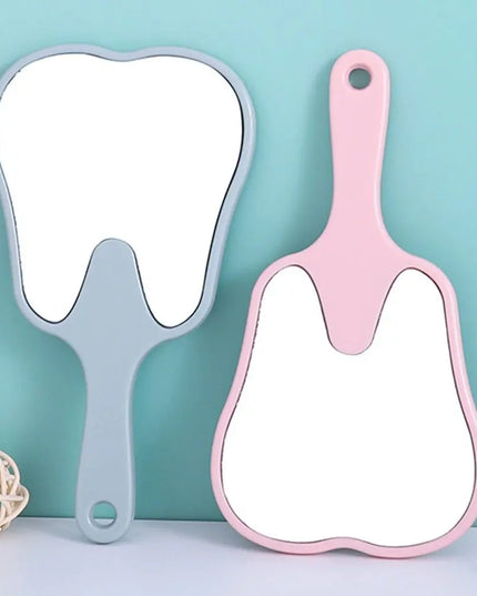 1PC Tooth Shaped Handheld Mirror Cute Makeup Mirror Durable High Definition Dental Mirrors Gifts