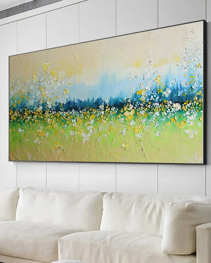 Flower Landscape Oil Painting on Canvas Abstract Green Nature Handmade Painting Living Room Home Decor Large Wall Art Custom Art