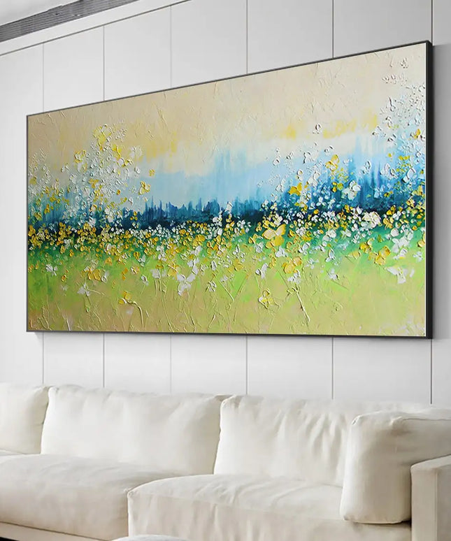 Flower Landscape Oil Painting on Canvas Abstract Green Nature Handmade Painting Living Room Home Decor Large Wall Art Custom Art