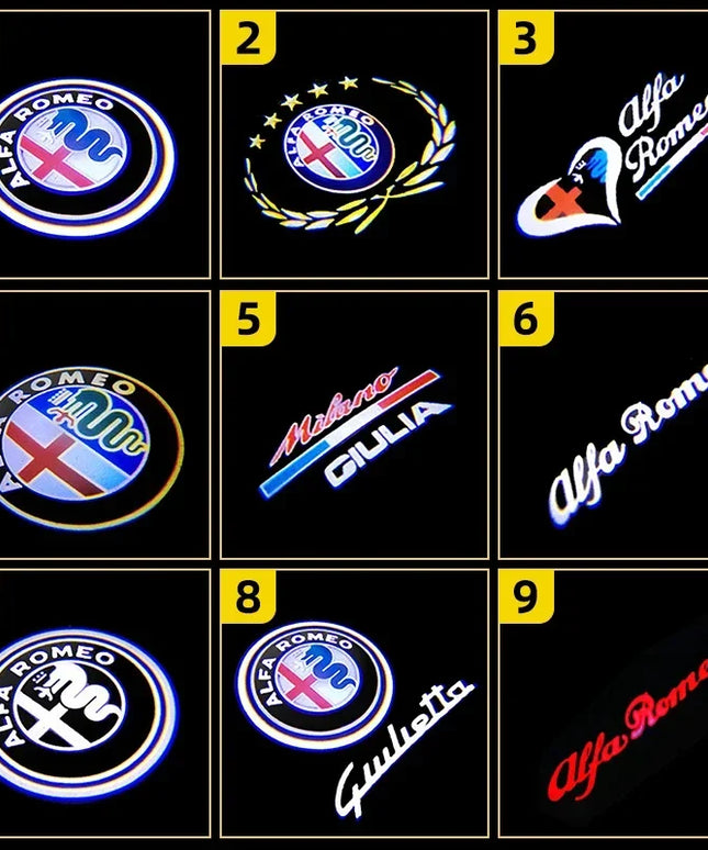 2Pcs Fashion LED Car Door Welcome Light Logo Projector for Alfa Romeo Spider Giulia Giulietta 147 156 159 Mito Stelvio GT Spider