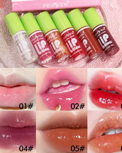 6Pcs Water Glow Jelly Moisturizing Lip Gloss Set Transparent Lip Glaze Oil Hydrating Lip Plumper Liquid Lipstick Lips Cosmetic