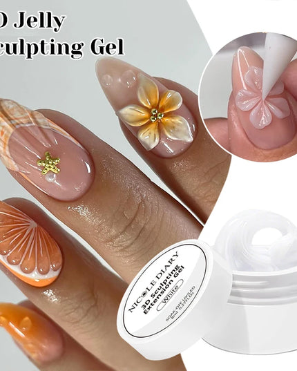 NICOLE DIARY White Non Stick Hand Extension Gel Nail Polish For 3D Shaping Carving Flower DIY Nail Art Extension Acrylic