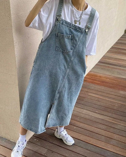 Spring Summer Denim Overall Dress Women Sleeveless Jeans Dresses Fashion Female Solid Slip Casual Loose Spaghetti Strap Dresses