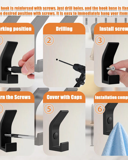 6PCS Heavy Duty Hook 22lbs Load Capacity Space Aluminum Towel Hook Clothes Coat Hook for Bathroom Kitchen Bedroom