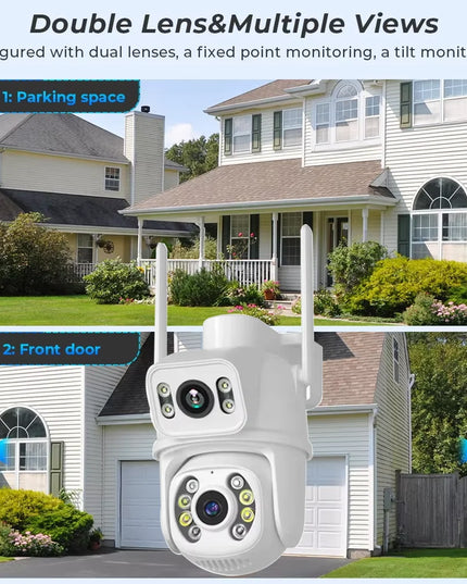 WIFI Camera 4K 3MP iCSee PTZ Dual Lens Dual Screen IP Camera Outdoor 4MP HD AI Human Detection Auto Tracking CCTV Surveillance