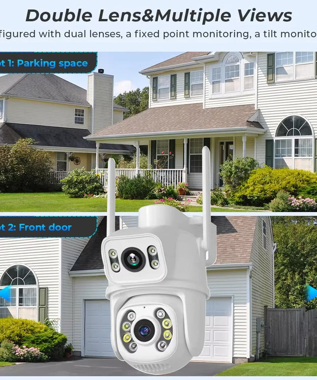 WIFI Camera 4K 3MP iCSee PTZ Dual Lens Dual Screen IP Camera Outdoor 4MP HD AI Human Detection Auto Tracking CCTV Surveillance