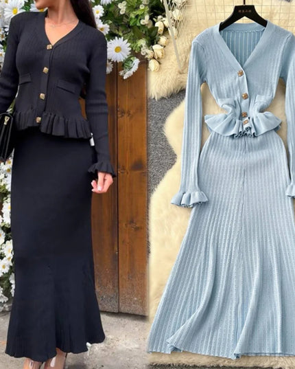 YuooMuoo Brand Fashion One Piece Maxi Dress 2025 Woman Luxury V-neck Rhinestone Slim Waist Ruffled Knitted Dress Party Vestidos