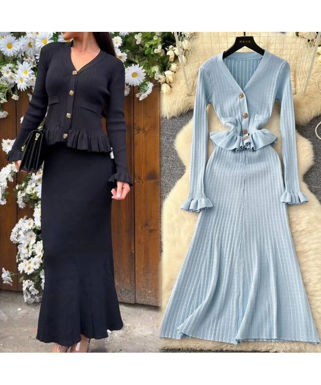 YuooMuoo Brand Fashion One Piece Maxi Dress 2025 Woman Luxury V-neck Rhinestone Slim Waist Ruffled Knitted Dress Party Vestidos