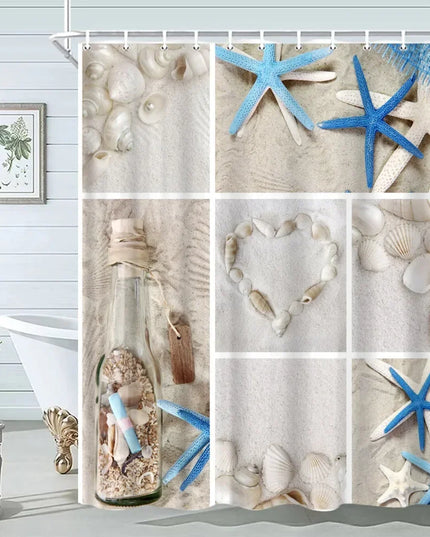 Seashell Shower Curtain Summer Beach Starfish On The Coastal For Bathroom Curtain Polyester Fabric Bathroom Accessories Set