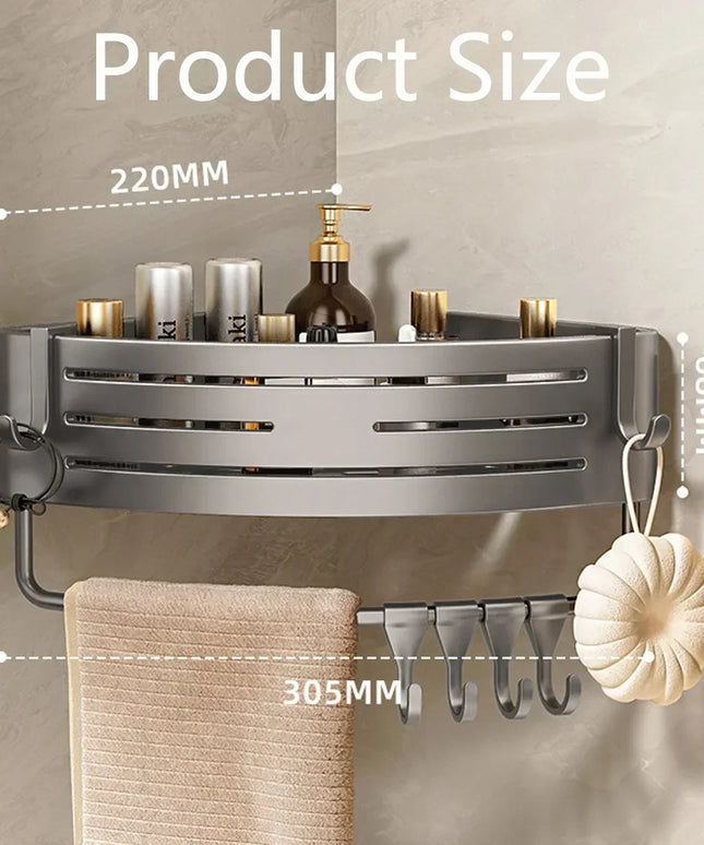 1-2PCS Shower Corner Shelf with Towel Bar Hook Space Aluminum Bathroom Shelf Without Drilling Shampoo Holder Bathroom Accessorie