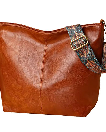 Neutral Style Men's and Women's Pu Tote Bag, Suitable for Travel and Photography, Single Shoulder Bag with Ethnic Style Strap