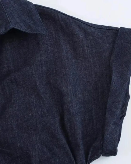 Denim Dress Women's Spring Summer Casual Long Dresses For Women 2025 New Fashion Ruched Short Sleeve Streetwear Midi Dress