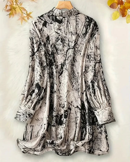 Women's Plus Size 1XL-5XL Marble Print Long Sleeve Button Up Lapel Collar Tunic Shirt Top  Elegant and Flattering Fit