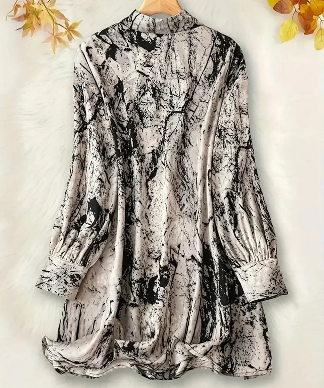Women's Plus Size 1XL-5XL Marble Print Long Sleeve Button Up Lapel Collar Tunic Shirt Top  Elegant and Flattering Fit