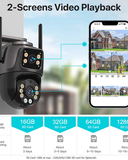 4K 8MP HD Wifi PTZ Camera Outdoor 4MP Dual Lens Dual Screen AI Auto Tracking IP Camera CCTV Audio Video Surveillance P2P iCSee