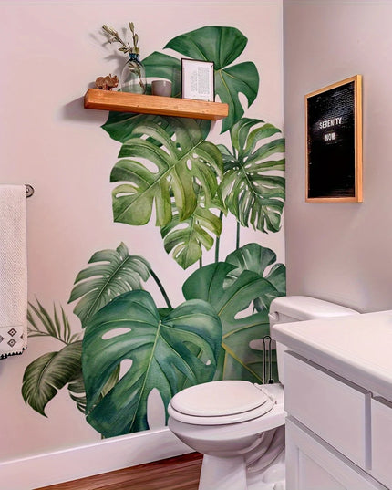 2pc Set Large Size Green Plant Wall Decal Sticker For Home Decoration Monster Leaf Design Easy To Apply And Remove Home Wall Art