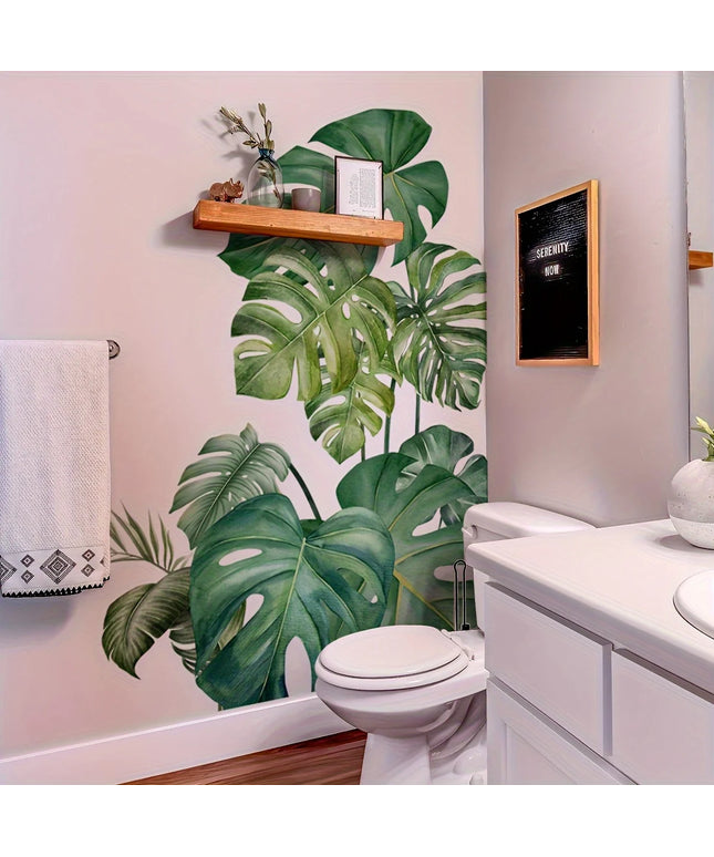 2pc Set Large Size Green Plant Wall Decal Sticker For Home Decoration Monster Leaf Design Easy To Apply And Remove Home Wall Art