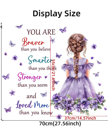 1Pc Cartoon Purple Flower Girls Text Wall Sticker Bedroom Decoration Items Living Girl Room Decor Kids Room Wall Decals Art