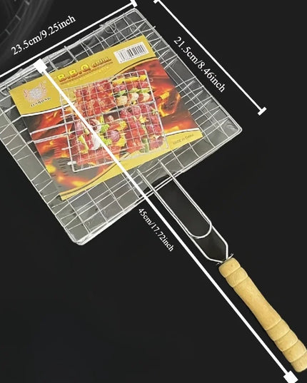 Stainless Steel Foldable And Thickened Barbecue Net Rack With Large Capacity For Grilling Chicken BBQ Grilling Basket WithHandle