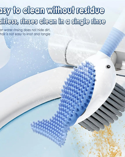 Squirt Whale Toilet Brush with Soft Silicone Head WC Toilet Brush Holder Wall-mounted 360-Degree Cleaning Tools for Bathroom