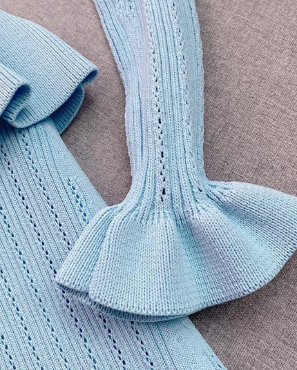 YuooMuoo Brand Fashion One-piece Knitted Maxi Dress Women Elegant V-neck Ruffled Slim Waist Bodycon Sweater Dress Party Vestido