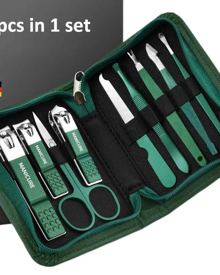 Green 6-18 Pcs Manicure Set With Leather Case Professional Foot And Face Care Tool Kits Stainless Steel Nail Clipper Sets Gift