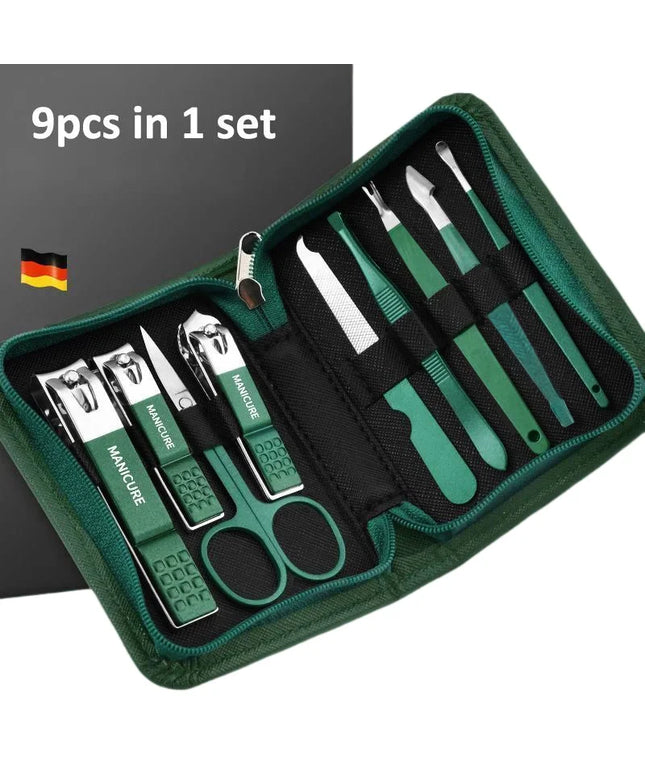Green 6-18 Pcs Manicure Set With Leather Case Professional Foot And Face Care Tool Kits Stainless Steel Nail Clipper Sets Gift