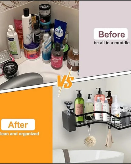 QYQRQF Adhesive Corner Shower Caddy No Drilling Stainless Steel Storage Rack with Hooks for Bathroom Rustproof Space Saving