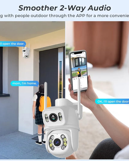 WIFI Camera 4K 3MP iCSee PTZ Dual Lens Dual Screen IP Camera Outdoor 4MP HD AI Human Detection Auto Tracking CCTV Surveillance