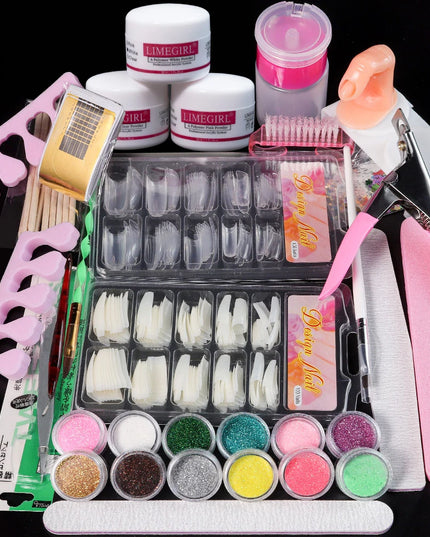 Nail Acrylic Powder and Liquid Monomer Nails Art Decoration For Manicure Set Kit Crystal Nail Glitter 3D Nail Tips Carving Tools