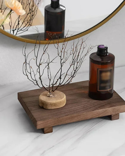 Wood Tray Pedestal Stand Bathroom Decor Wooden Vanity Hands Soap Scented Candle Storage Holder Tray Kitchen Seasoning Holder